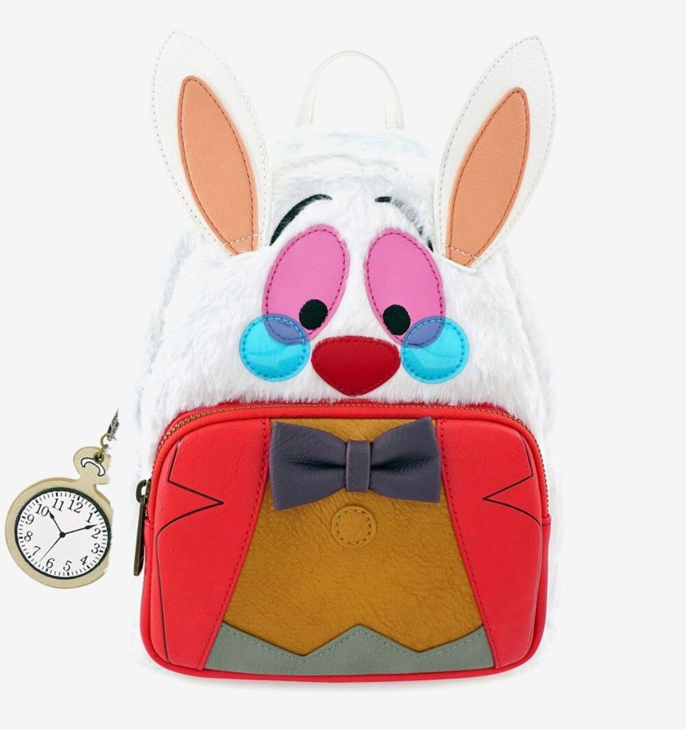 RARE Loungefly Disney White Rabbit Alice in Wonderland Figural Fur Backpack NWT